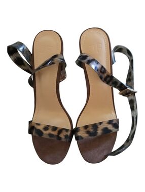 JustFab Leopard Print Ankle Wrap Sandal - Brown/Beige